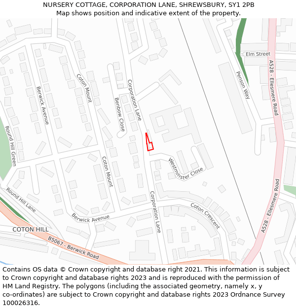 NURSERY COTTAGE, CORPORATION LANE, SHREWSBURY, SY1 2PB: Location map and indicative extent of plot