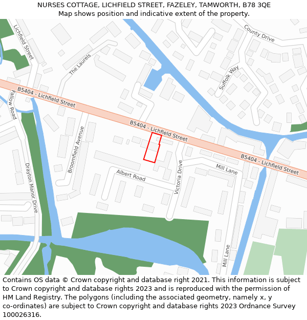 NURSES COTTAGE, LICHFIELD STREET, FAZELEY, TAMWORTH, B78 3QE: Location map and indicative extent of plot