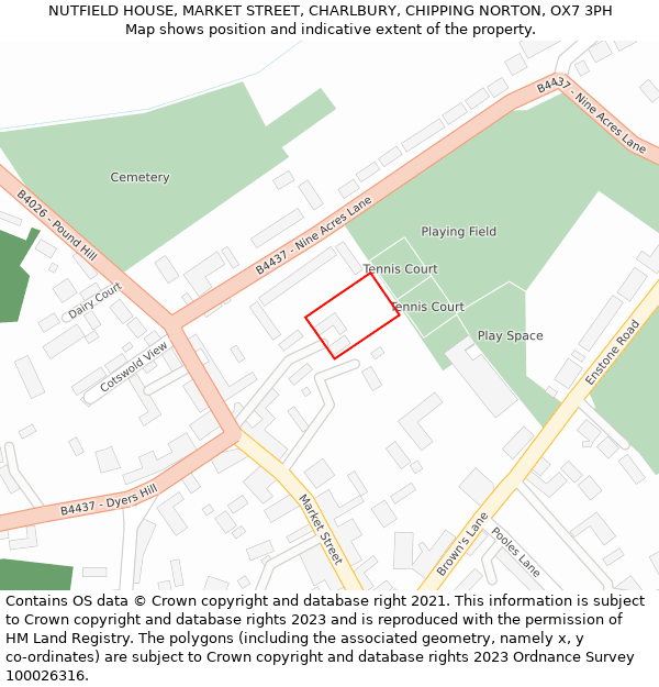 NUTFIELD HOUSE, MARKET STREET, CHARLBURY, CHIPPING NORTON, OX7 3PH: Location map and indicative extent of plot