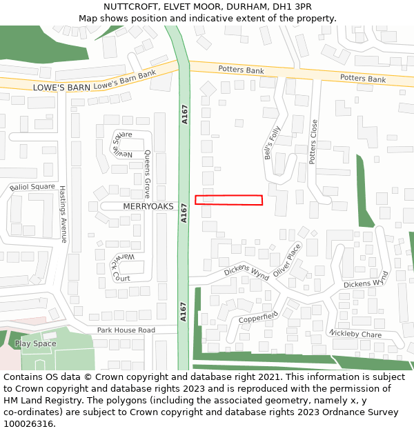 NUTTCROFT, ELVET MOOR, DURHAM, DH1 3PR: Location map and indicative extent of plot