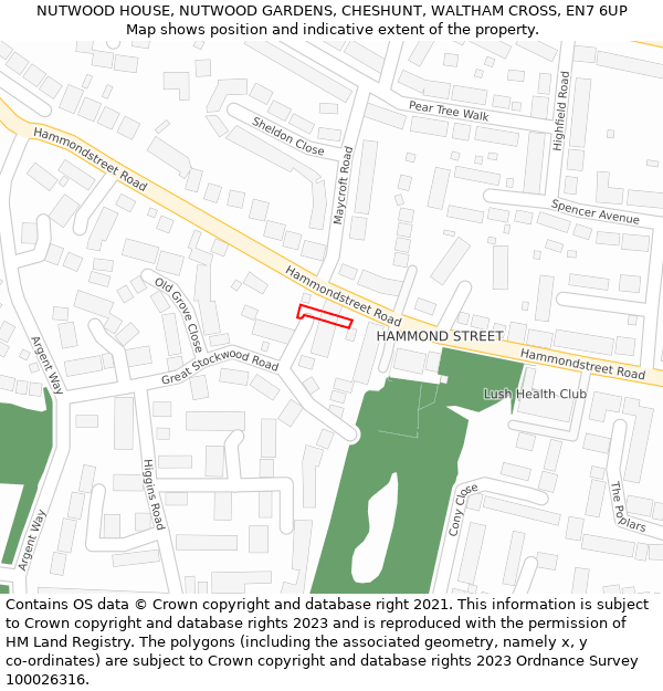 NUTWOOD HOUSE, NUTWOOD GARDENS, CHESHUNT, WALTHAM CROSS, EN7 6UP: Location map and indicative extent of plot