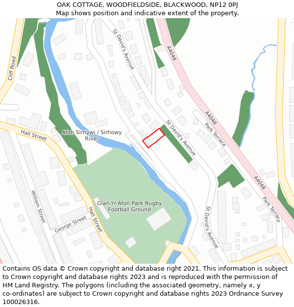 OAK COTTAGE, WOODFIELDSIDE, BLACKWOOD, NP12 0PJ: Location map and indicative extent of plot