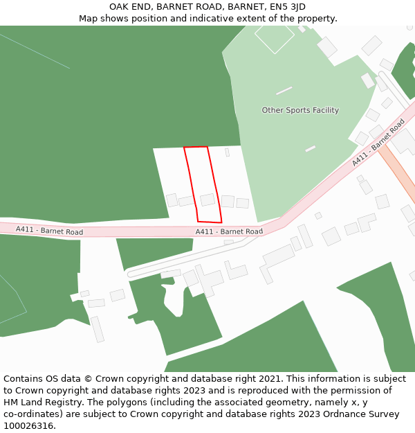 OAK END, BARNET ROAD, BARNET, EN5 3JD: Location map and indicative extent of plot