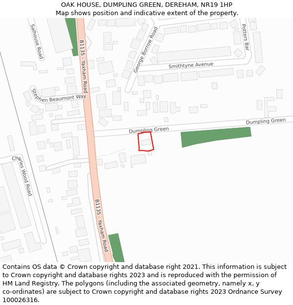 OAK HOUSE, DUMPLING GREEN, DEREHAM, NR19 1HP: Location map and indicative extent of plot