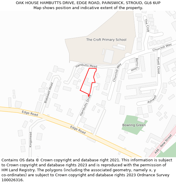 OAK HOUSE HAMBUTTS DRIVE, EDGE ROAD, PAINSWICK, STROUD, GL6 6UP: Location map and indicative extent of plot