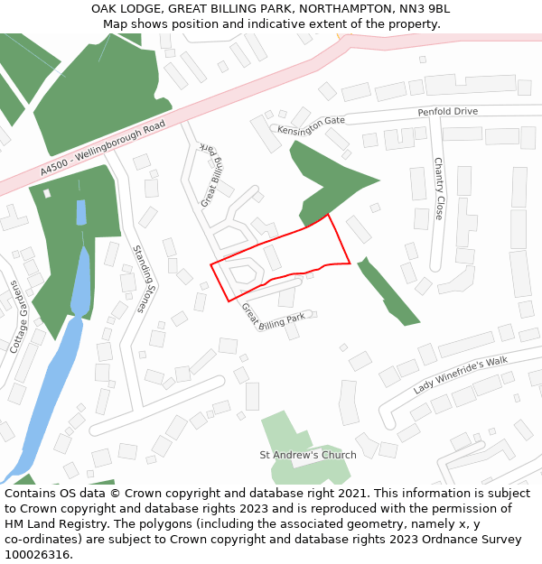 OAK LODGE, GREAT BILLING PARK, NORTHAMPTON, NN3 9BL: Location map and indicative extent of plot