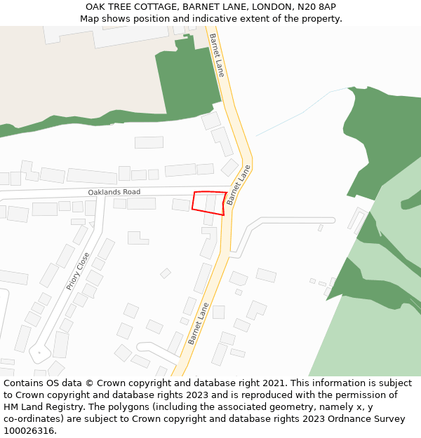OAK TREE COTTAGE, BARNET LANE, LONDON, N20 8AP: Location map and indicative extent of plot
