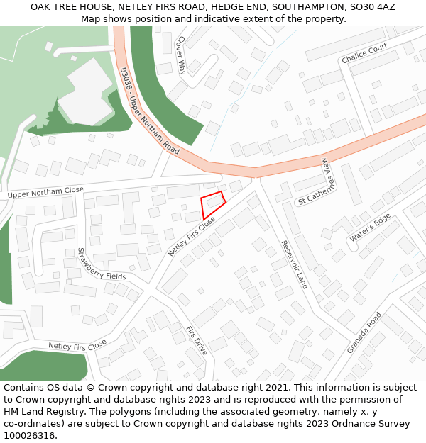 OAK TREE HOUSE, NETLEY FIRS ROAD, HEDGE END, SOUTHAMPTON, SO30 4AZ: Location map and indicative extent of plot