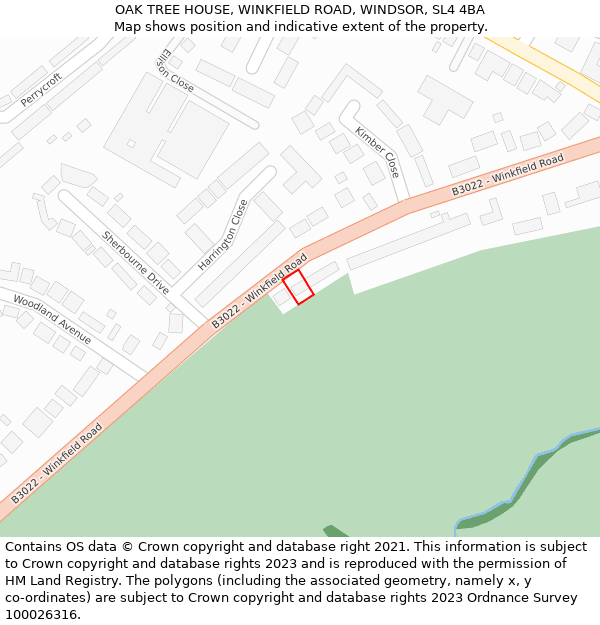 OAK TREE HOUSE, WINKFIELD ROAD, WINDSOR, SL4 4BA: Location map and indicative extent of plot