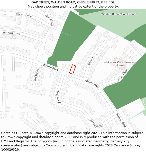 OAK TREES, WALDEN ROAD, CHISLEHURST, BR7 5DL: Location map and indicative extent of plot