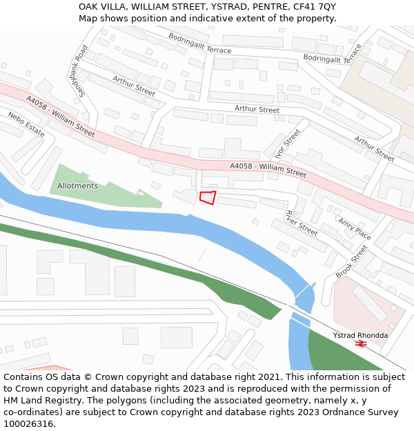 OAK VILLA, WILLIAM STREET, YSTRAD, PENTRE, CF41 7QY: Location map and indicative extent of plot