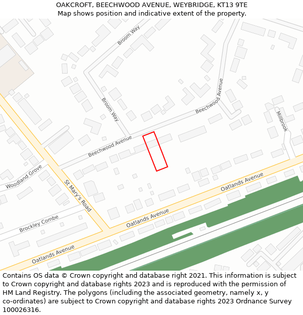 OAKCROFT, BEECHWOOD AVENUE, WEYBRIDGE, KT13 9TE: Location map and indicative extent of plot