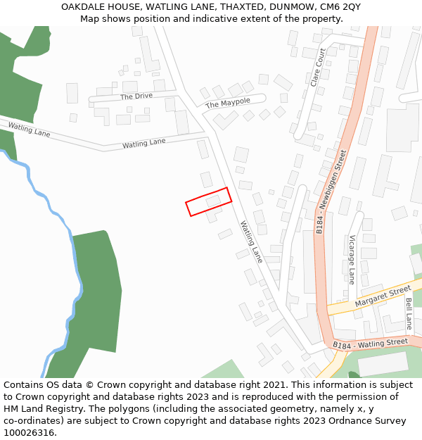 OAKDALE HOUSE, WATLING LANE, THAXTED, DUNMOW, CM6 2QY: Location map and indicative extent of plot