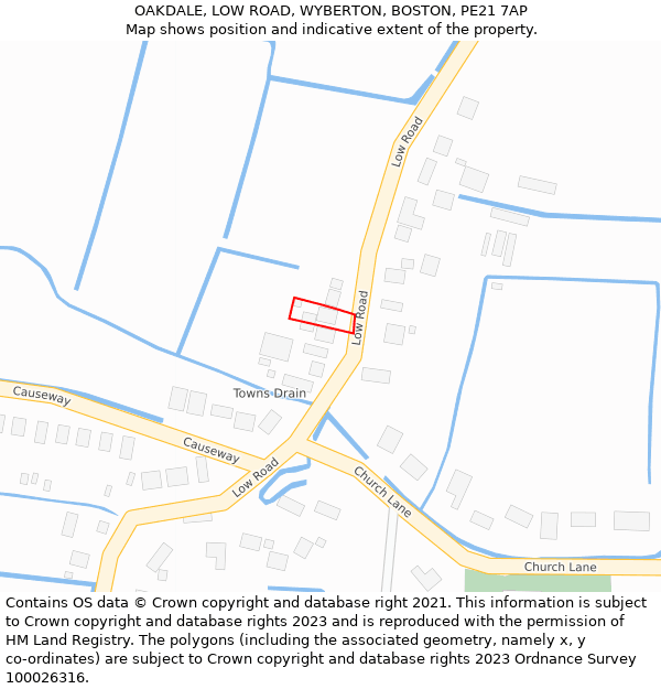 OAKDALE, LOW ROAD, WYBERTON, BOSTON, PE21 7AP: Location map and indicative extent of plot