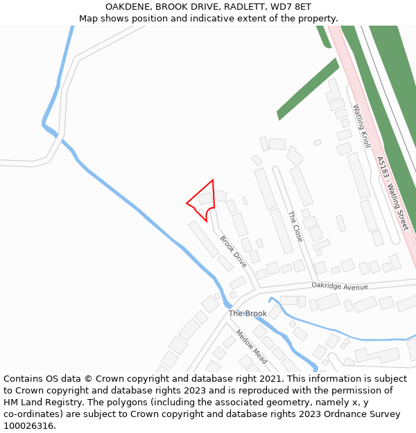 OAKDENE, BROOK DRIVE, RADLETT, WD7 8ET: Location map and indicative extent of plot