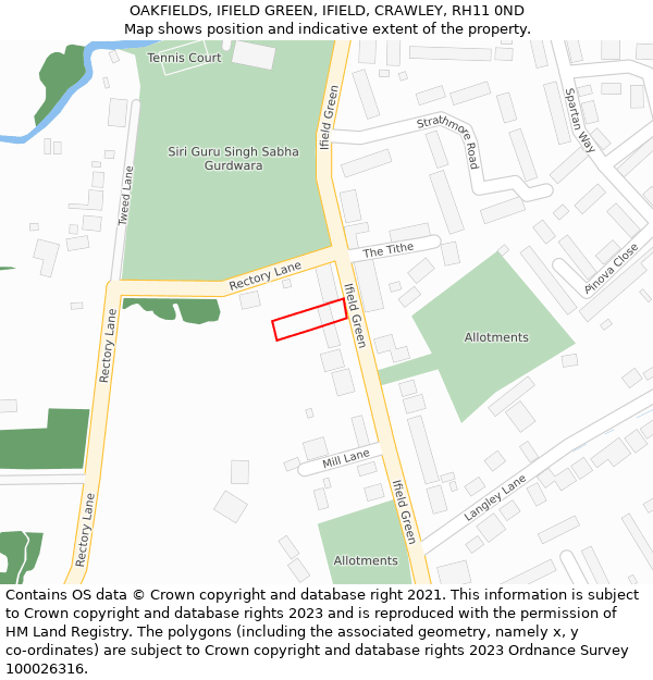 OAKFIELDS, IFIELD GREEN, IFIELD, CRAWLEY, RH11 0ND: Location map and indicative extent of plot