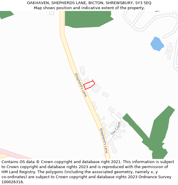 OAKHAVEN, SHEPHERDS LANE, BICTON, SHREWSBURY, SY3 5EQ: Location map and indicative extent of plot