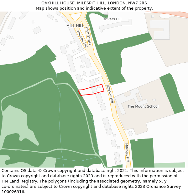 OAKHILL HOUSE, MILESPIT HILL, LONDON, NW7 2RS: Location map and indicative extent of plot