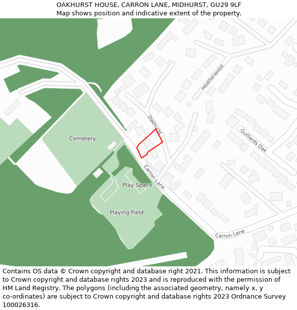 OAKHURST HOUSE, CARRON LANE, MIDHURST, GU29 9LF: Location map and indicative extent of plot