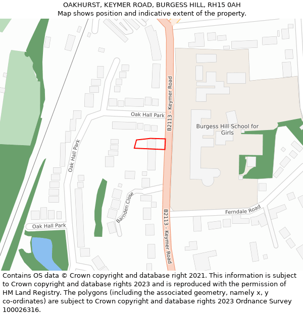 OAKHURST, KEYMER ROAD, BURGESS HILL, RH15 0AH: Location map and indicative extent of plot