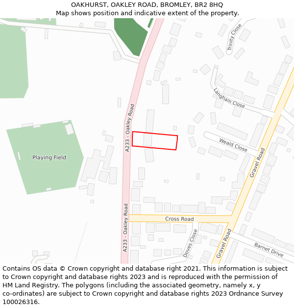 OAKHURST, OAKLEY ROAD, BROMLEY, BR2 8HQ: Location map and indicative extent of plot