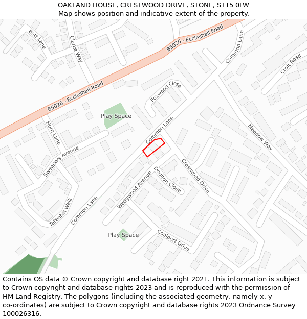 OAKLAND HOUSE, CRESTWOOD DRIVE, STONE, ST15 0LW: Location map and indicative extent of plot