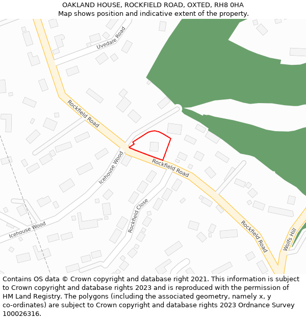OAKLAND HOUSE, ROCKFIELD ROAD, OXTED, RH8 0HA: Location map and indicative extent of plot