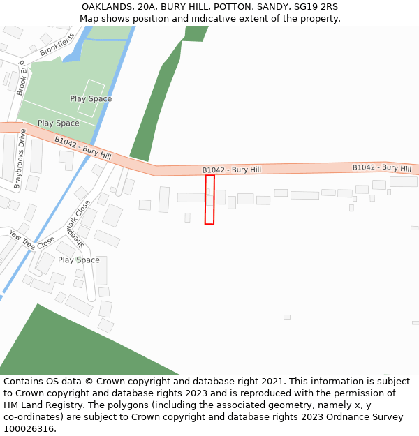 OAKLANDS, 20A, BURY HILL, POTTON, SANDY, SG19 2RS: Location map and indicative extent of plot