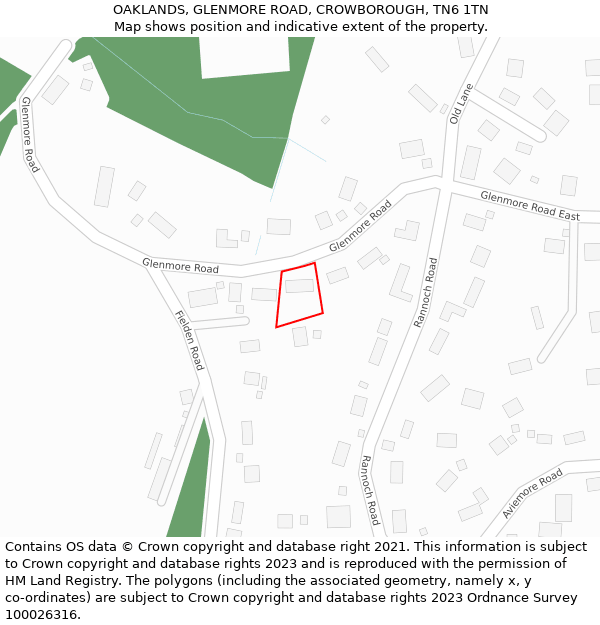 OAKLANDS, GLENMORE ROAD, CROWBOROUGH, TN6 1TN: Location map and indicative extent of plot