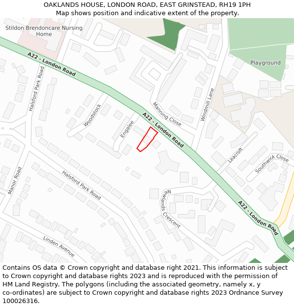 OAKLANDS HOUSE, LONDON ROAD, EAST GRINSTEAD, RH19 1PH: Location map and indicative extent of plot