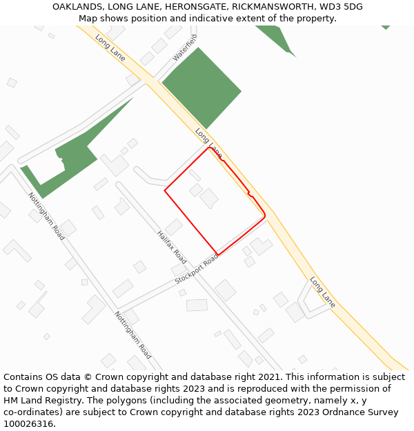 OAKLANDS, LONG LANE, HERONSGATE, RICKMANSWORTH, WD3 5DG: Location map and indicative extent of plot