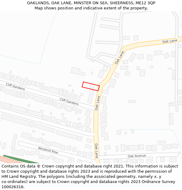 OAKLANDS, OAK LANE, MINSTER ON SEA, SHEERNESS, ME12 3QP: Location map and indicative extent of plot