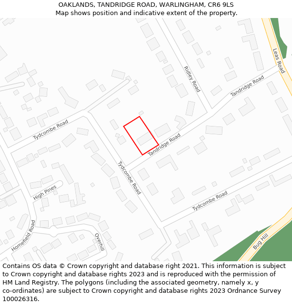 OAKLANDS, TANDRIDGE ROAD, WARLINGHAM, CR6 9LS: Location map and indicative extent of plot