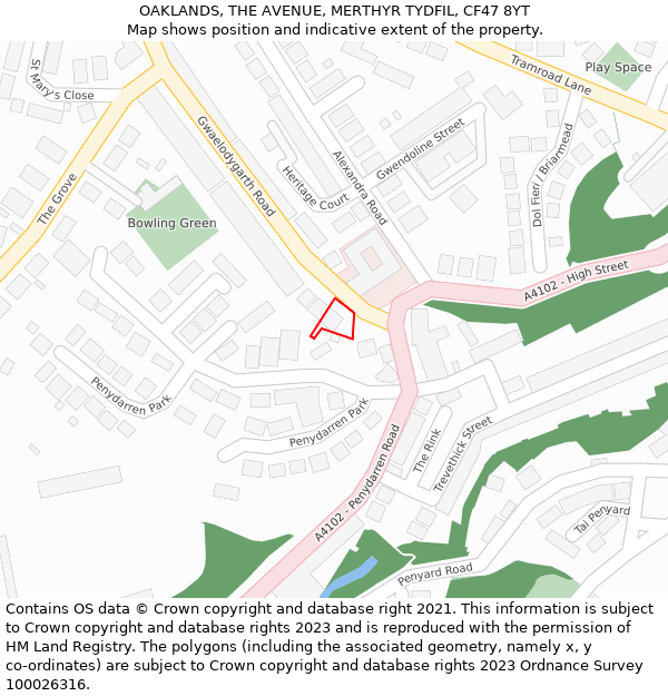 OAKLANDS, THE AVENUE, MERTHYR TYDFIL, CF47 8YT: Location map and indicative extent of plot