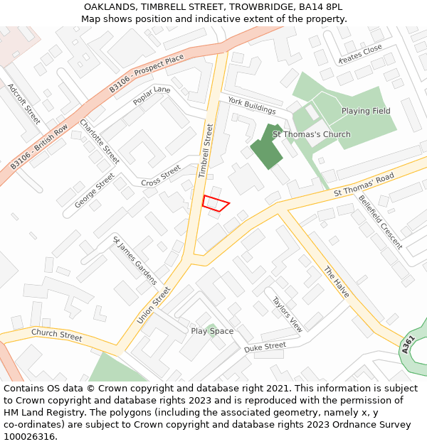 OAKLANDS, TIMBRELL STREET, TROWBRIDGE, BA14 8PL: Location map and indicative extent of plot