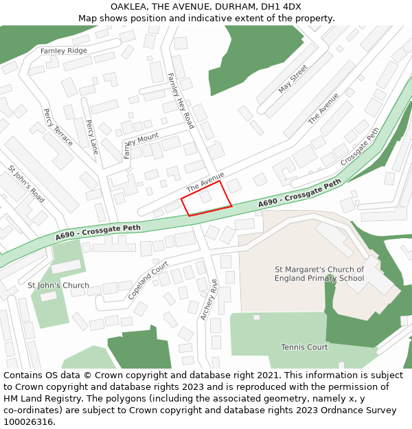 OAKLEA, THE AVENUE, DURHAM, DH1 4DX: Location map and indicative extent of plot