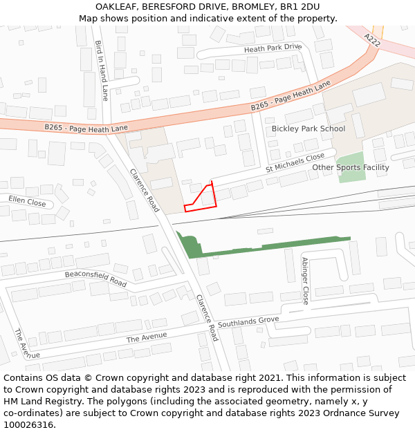 OAKLEAF, BERESFORD DRIVE, BROMLEY, BR1 2DU: Location map and indicative extent of plot