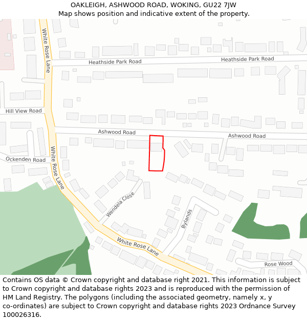 OAKLEIGH, ASHWOOD ROAD, WOKING, GU22 7JW: Location map and indicative extent of plot