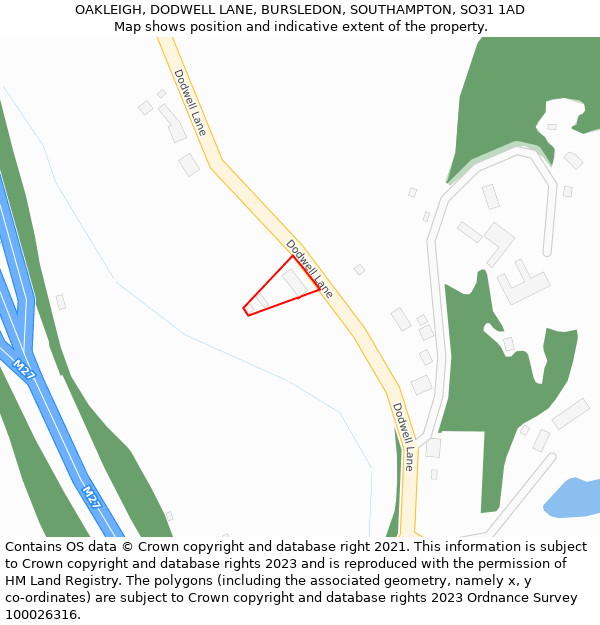 OAKLEIGH, DODWELL LANE, BURSLEDON, SOUTHAMPTON, SO31 1AD: Location map and indicative extent of plot