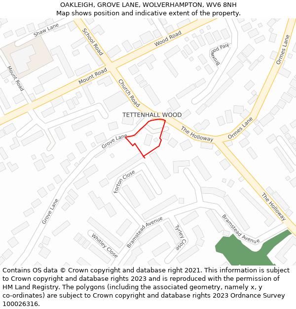 OAKLEIGH, GROVE LANE, WOLVERHAMPTON, WV6 8NH: Location map and indicative extent of plot