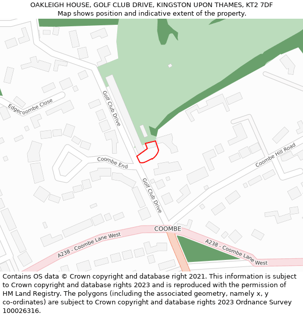 OAKLEIGH HOUSE, GOLF CLUB DRIVE, KINGSTON UPON THAMES, KT2 7DF: Location map and indicative extent of plot