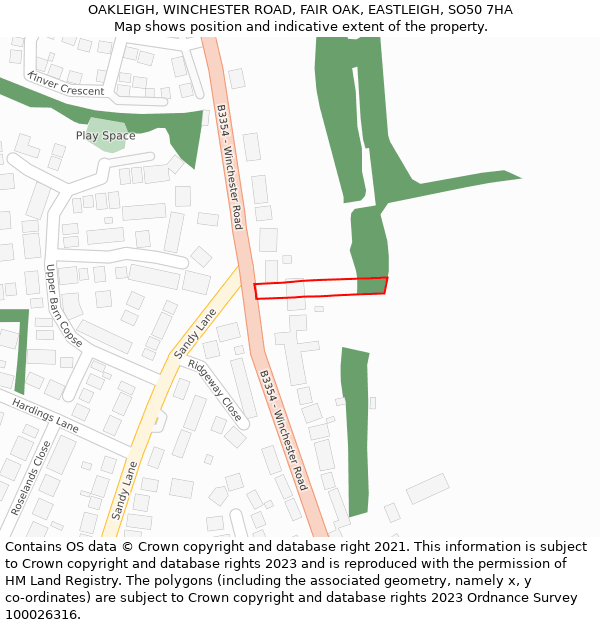 OAKLEIGH, WINCHESTER ROAD, FAIR OAK, EASTLEIGH, SO50 7HA: Location map and indicative extent of plot