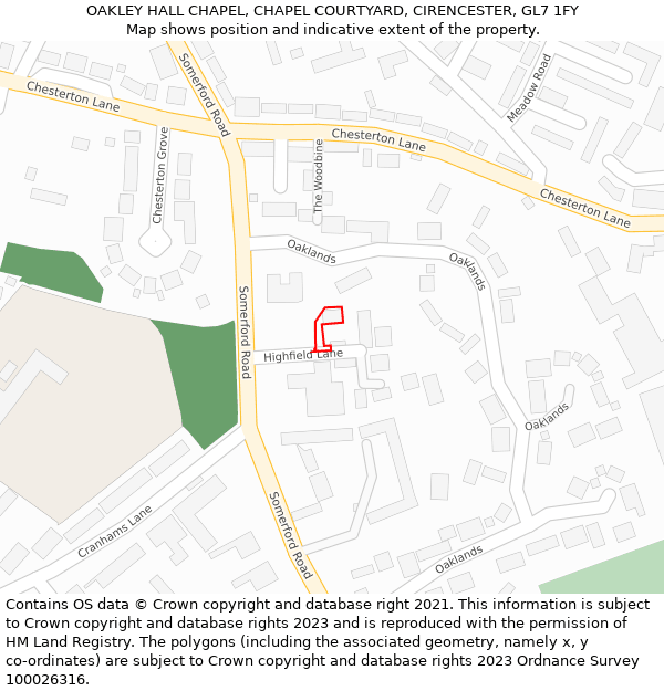 OAKLEY HALL CHAPEL, CHAPEL COURTYARD, CIRENCESTER, GL7 1FY: Location map and indicative extent of plot
