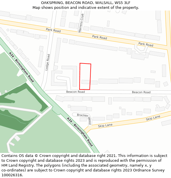 OAKSPRING, BEACON ROAD, WALSALL, WS5 3LF: Location map and indicative extent of plot