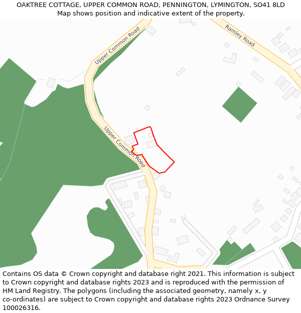 OAKTREE COTTAGE, UPPER COMMON ROAD, PENNINGTON, LYMINGTON, SO41 8LD: Location map and indicative extent of plot