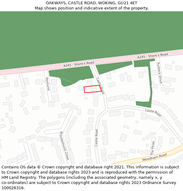 OAKWAYS, CASTLE ROAD, WOKING, GU21 4ET: Location map and indicative extent of plot