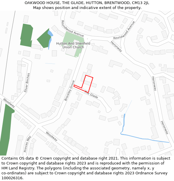 OAKWOOD HOUSE, THE GLADE, HUTTON, BRENTWOOD, CM13 2JL: Location map and indicative extent of plot