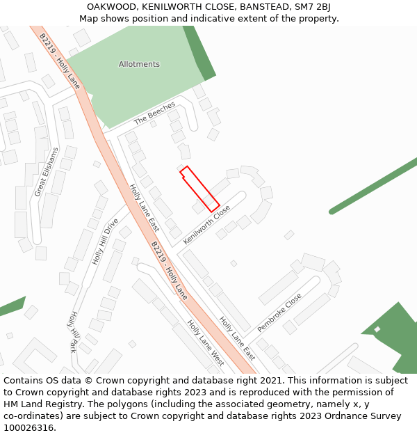 OAKWOOD, KENILWORTH CLOSE, BANSTEAD, SM7 2BJ: Location map and indicative extent of plot