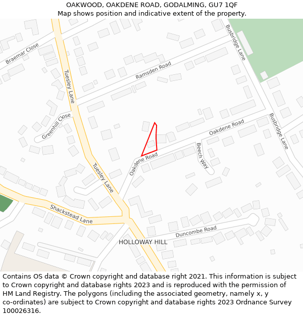 OAKWOOD, OAKDENE ROAD, GODALMING, GU7 1QF: Location map and indicative extent of plot