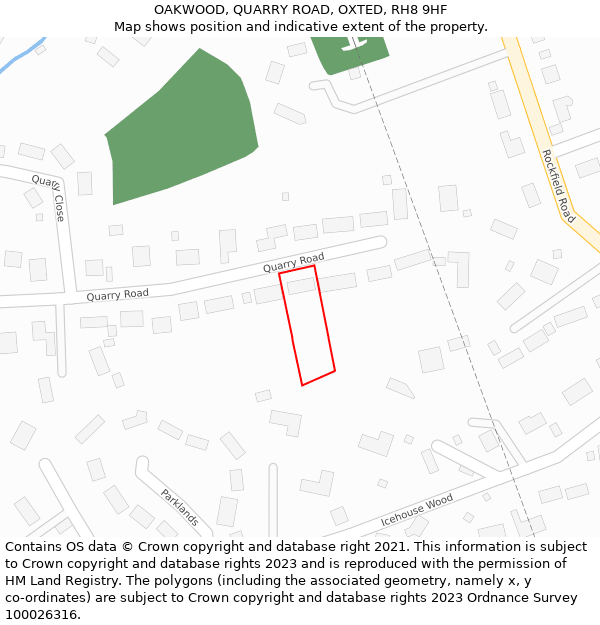 OAKWOOD, QUARRY ROAD, OXTED, RH8 9HF: Location map and indicative extent of plot